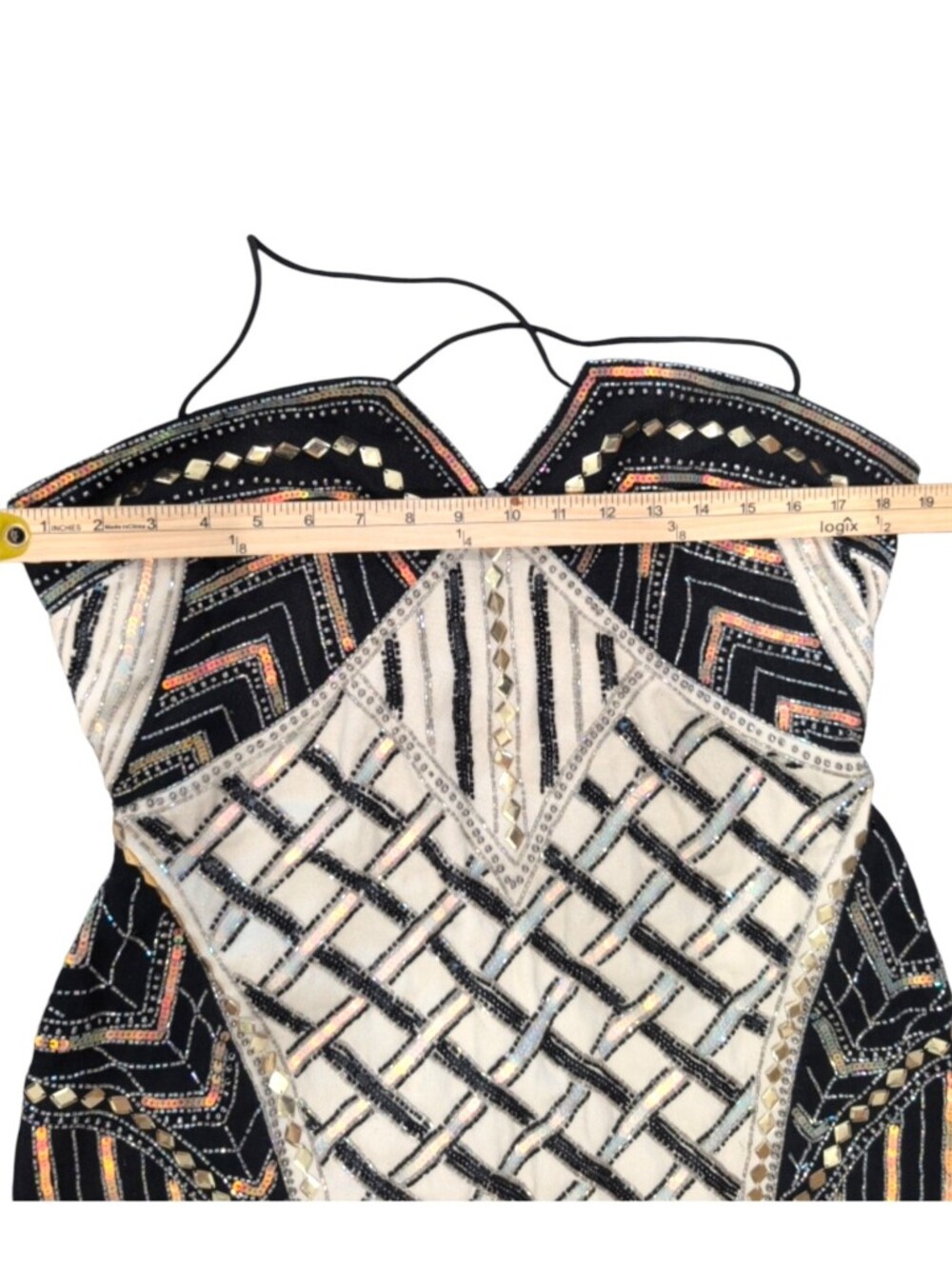 ASOS Black and Cream Embellished Strappy Mini Dress - Picture 6 of 8